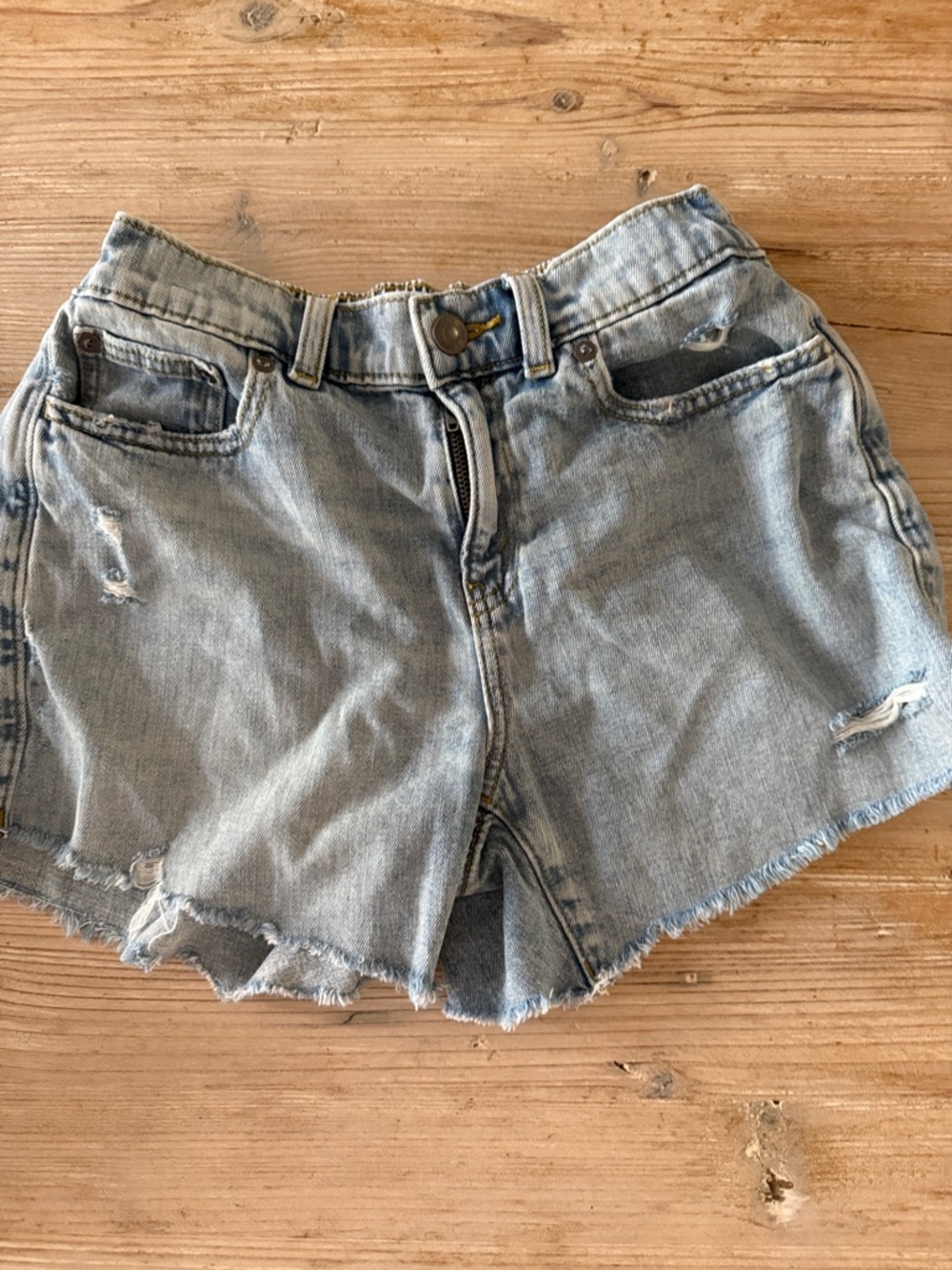 aerie Light Wash Distressed Denim Shorts